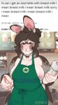  anthro apron apron_only areola areola_slip beverage big_breasts breasts chubby_female clothing coffee english_text female green_apron i_mean_breast_milk lagomorph leporid mammal meme milk mostly_nude rabbit solo spottymichi starbucks text thick_thighs 