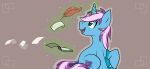  absurd_res blue_body checkbook chocochaofun cutie_mark equid equine feather_pen feral green_eyes gyro_tech hasbro hi_res hooves horn magic male mammal mane my_little_pony pen purple_body quadruped solo telekinesis unicorn writing_text 