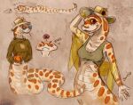  albino angry anthro breasts caribou_(artist) clothing eyewear female flower flower_on_hat food fruit glasses hog-nosed_snake model_sheet plant pumpkin reptile scalie simple_background sleeping snake solo sun_hat sunflower sweater tongue tongue_out topwear 