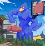  anthro arexualex avian bird blue_body erection falco_lombardi genitals hi_res macro male mountain muscular muscular_male nintendo penetration penile penis penis_milking scientist star_fox tunnel video_games worship 