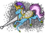  armor blue_body equid equine feral green_eyes gyro_tech headgear helmet hooves horn lance male mammal mane megsyv purple_body quadruped solo unicorn 