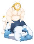  2021 anthro asgore_dreemurr belly biped boss_monster bovid bovine caprine darkner deltarune duo gumpang0 hi_res humanoid humanoid_hands jack-o&#039;_pose king_spade male male/male mammal moobs nipples overweight overweight_male pose sex simple_background solo undertale undertale_(series) video_games white_background white_body 