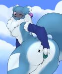  5:6 anal anal_fingering anal_masturbation anthro armwear bandai_namco big_butt blue_body blue_fur blush breasts butt clothing cloud digimon digimon_(species) elbow_gloves fan_character female fingering fingering_self fur genitals gloves haley_(nightfaux) handwear hi_res masturbation multicolored_body multicolored_fur neck_tuft nightfaux nude one_eye_closed purple_eyes pussy renamon solo standing thick_thighs tuft two_tone_body two_tone_fur white_body white_fur 