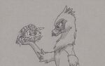  avian beak bird_feet bodily_fluids bone death doesnotexist duo eyewear fatal_vore feathered_wings feathers female female_pred feral feral_pred fur goggles gryphon hi_res monochrome mythological_avian mythology pellet saliva same_size_vore seaward_skies serilde skull talons vore wings 