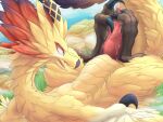  3_toes 4:3 autofootjob black_body black_claws black_feathers black_nails blue_eyes bodily_fluids claws colored_nails cygames detailed_background dragalia_lost dragon erection feathers feet feral foot_fetish foot_play genital_fluids genitals hi_res jupiter_(dragalia_lost) lying male masturbation multicolored_body multicolored_feathers mythil_flower nails nintendo on_back outside penis precum red_feather scales scalie solo spread_legs spreading talons toe_claws toes video_games yellow_body yellow_feathers yellow_scales 