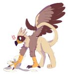  annoyed avian beak bird_feet brown_body der duo feathered_wings feathers female feral fur gryphon hi_res male micro mythological_avian mythology paws pinned serilde size_difference spookyfoxes talons wings yellow_body 