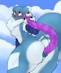  5:6 anal anal_juice anal_masturbation anal_penetration anthro armwear bandai_namco big_butt blue_body blue_fur blush bodily_fluids breasts butt clothing cloud digimon digimon_(species) dildo dildo_in_ass dildo_insertion dildo_pull_out double_dildo elbow_gloves fan_character female fur genitals gloves haley_(nightfaux) handwear hi_res huge_dildo masturbation multicolored_body multicolored_fur neck_tuft nightfaux nude penetration purple_eyes pussy renamon sex_toy sex_toy_in_ass sex_toy_insertion solo standing sweat text thick_thighs toying_self tuft two_tone_body two_tone_fur white_body white_fur 