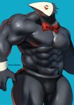  abs avian biceps black_body blue_background bow_tie bulge clothing deltarune hi_res horror_himbos male mask mostly_nude muscular muscular_male nipples obliques pecs red_eyes simple_background solo swatchling triceps undertale_(series) underwear video_games 