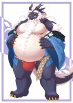  anthro asian_clothing asian_mythology beard belly big_belly bulge chest_tuft claws clothed clothing dragon dragon_island east_asian_clothing east_asian_mythology eastern_dragon eyebrows facial_hair hair hi_res kulplant lingguang male moobs moze_(character) mythology nipples overweight overweight_anthro overweight_male partially_clothed solo tuft whiskers white_hair 