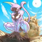  blush breasts congalala day fart fur horns katou_reda large_breasts monster_girl monster_hunter nipples nude personification pointy_ears pussy sky sun tail 