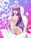  1boy 1girl amputee bangs breasts eyes_closed held_up hetero large_breasts long_hair nude open_mouth pubic_hair purple_hair quadruple_amputee sex simple_background sketch small_nipples tears uncensored very_long_hair 