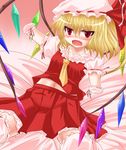  amputee angry blonde_hair blush depth_bomb fangs flandre_scarlet hat open_mouth pillow quadruple_amputee red_eyes shimo_(depthbomb) sitting skirt touhou wings 