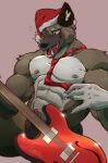  2018 abs anthro christmas digital_media_(artwork) fur haida hat holidays hyena male mammal muscular muscular_male necktie nipples pecs penis santa_hat simple_background solo tiggon_the_great 