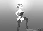  2021 anthro boots breasts captain_amelia cleavage clothed clothing corset disney felid female footwear frown greyscale hand_on_hip high_heeled_boots high_heels legwear lingerie looking_at_viewer mammal monochrome sabrotiger solo thigh_boots thigh_highs topwear treasure_planet 