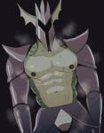  2021 abs absurd_res anthro armor barazoku big_muscles black_background bodily_fluids clothed clothing dragon headgear helmet hi_res k0bit0wani male muscular muscular_anthro muscular_male musk navel nipples pecs rg02_(undertale) scalie simple_background solo sweat topless topless_male unconvincing_armor undertale undertale_(series) video_games 