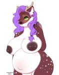  2021 absurd_res anthro belly big_belly breasts bunpetals cervid dominique_(bionichound) female hair hi_res mammal nipple_piercing nipples piercing pregnant solo 
