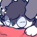  1:1 alpha_channel ambiguous_gender anthro black_body black_fur emote eyes_closed eyewear fluffy fur fur_markings glasses indeedee markings nintendo nyx_the_indeedee outline pillow pok&eacute;mon pok&eacute;mon_(species) simple_background sleeping snoiifoxxo solo transparent_background tuft video_games 