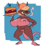  anthro aunty_rat_(smutbooru) beauty_mark big_breasts biped blonde_hair breasts brown_body brown_fur buckteeth burger cigarette female food fur genitals grin hair hair_over_eyes hand_on_hip headscarf hi_res holding_object huge_breasts mammal markings mature_anthro mature_female mole_(marking) mouth_hold murid murine nipples nude pink_nipples pose pussy rat rodent slightly_chubby smile smoke smoking smutbooru solo standing teeth 