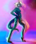  absurd_res clothing colorful fishnet girly hi_res lagarto lingerie lizard makeup male neon new_wave one-piece_swimsuit one_piece_suit pose punk_hair reptile rico_(vandclash) scalie swimwear vandclash wave 