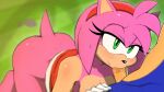  accessory all_fours amy_rose anthro blue_body blue_fur blush bodily_fluids bottomless breasts butt clothed clothing duo fellatio female fur gloves green_eyes hair_accessory hairband handwear hi_res jammiez male male/female oral outside penile pink_body pink_fur saliva sega sex sonic_the_hedgehog sonic_the_hedgehog_(series) sweat 
