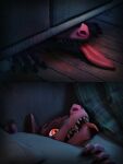  3d_(artwork) absurd_res anthro digital_media_(artwork) furniture hi_res hiding kobold leg_(yipkin) male open_mouth pink_body sofa solo stuck tongue tongue_out yipkin 