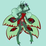  1:1 absurd_res anthro arthropod breasts clothed clothing digital_media_(artwork) female fur green_body hair hi_res insect lepidopteran lingerie moth multi_limb open_mouth panties ramerooni red_eyes simple_background smile solo underwear virgo_(zodiac) western_zodiac wings zodiac 