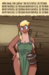  anthro apron apron_only areola areola_slip bernie-buddy big_breasts blonde_hair bovid bovine breasts clothing confusion female green_apron hair hi_res i_mean_breast_milk mammal meme milk mostly_nude overweight side_boob solo 