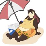 1:1 alpha_channel anthro beach_umbrella clothing cooler hi_res lagomorph leporid male mammal overweight overweight_male rabbit solo spazmatism 