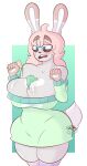  abbi abbibunbun alpha_channel anthro big_breasts breasts cleavage cleavage_overflow clothed clothing cream_(disambiguation) dessert digital_media_(artwork) dropped_ice_cream fanarts female food freckles fur hair hi_res holding_object huge_breasts ice inner_ear_fluff lagomorph leporid lonely-labs mammal open_mouth pink_hair pose rabbit simple_background solo stripes thick_thighs tuft white_body white_fur wide_hips 