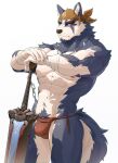  abs anthro biceps canid canine canis clothing domestic_dog fur hi_res husky kemo_coliseum male mammal muscular muscular_anthro muscular_male nipples nordic_sled_dog pecs simple_background solo spitz uiokv volga white_body white_fur 