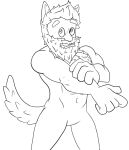  beard biceps body_hair canid canine canis chest_hair chest_tuft facial_hair humanoid hybrid line_art looking_at_viewer male mammal monochrome rendog snoiller_fitzroy_(artist) solo tuft were werecanid werecanine werewolf wolf 