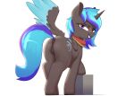  2021 absurd_res animal_genitalia animal_pussy anus bedroom_eyes blue_hair butt cutie_mark equid equine equine_pussy fan_character feathered_wings feathers female feral genitals hair hasbro hi_res hooves horn imadeus jewels_lunar_(oc) looking_back mammal multicolored_hair my_little_pony narrowed_eyes purple_eyes purple_hair pussy quadruped rear_view seductive simple_background smile solo standing teeth two_tone_hair unicorn_horn white_background winged_unicorn wings 