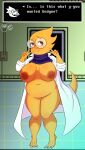  absurd_res alphys anthro areola belly big_breasts blush bodily_fluids breasts brown_eyes buckteeth bunbunmuffins chubby_anthro chubby_female claws clothed clothing coat deep_navel dialogue dialogue_box english_text eyewear female front_view gesture glasses hi_res huge_breasts lab_coat lizard looking_away looking_up mostly_nude navel nervous nipples non-mammal_breasts non-mammal_nipples open_clothing open_coat open_topwear overweight overweight_anthro overweight_female raised_clothing raised_shirt raised_topwear reptile scales scalie screencap screencap_background shirt signature slightly_chubby smile solo sweat teeth text thick_tail thick_thighs topwear undertale undertale_(series) v_sign video_games wavy_mouth yellow_body yellow_scales 
