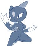  anthro blue_and_white breasts claws fangs featureless_breasts featureless_crotch female monochrome nintendo nude open_mouth pok&eacute;mon pok&eacute;mon_(species) sneasel solo video_games x-red 