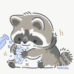  1:1 2021 black_eyes black_nose chibi dot_eyes feral fur grey_body grey_fur hand_sanitizer mammal navel procyonid raccoon simple_background sitting slightly_chubby soap soap_pump solo washing_hands white_background x_navel yencatx 