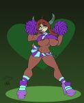  &lt;3 abs anthro anthrofied areola bimbo_anthro bimbofied bottomwear bovid bovine breasts brown_hair cheerleader cheerleader_outfit clothed clothing curved_horn female footwear friendship_is_magic genitals green_eyes hair hasbro hi_res high_heels horn jrvanesbroek lips lipstick makeup mammal miniskirt muscular muscular_anthro muscular_female my_little_pony nipple_outline no_underwear pom_poms purple_lips purple_lipstick pussy simple_background skirt socks solo thick_calves thick_lips thick_thighs topwear yak yona_yak 