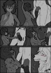  anthro becca_idaho big_penis big_penis_humiliation black_penis canid canine comic duo eyewear female fur genitals glasses haru_(disambiguation) haruthedog hi_res huge_penis humiliation lutrine male male/female mammal monochrome mustelid nipple_piercing nipples penis penis_humiliation penis_slap piercing slap white_body white_fur 