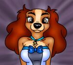  anthro bird_dog breasts brown_body brown_eyes brown_fur canid canine canis cleavage clothed clothing cocker_spaniel collar disney domestic_dog dress female folwilliar fur hunting_dog lady_(lady_and_the_tramp) lady_and_the_tramp mammal portrait solo spaniel 