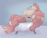  ... 2021 abs absurd_res anthro bathing bathtub big_muscles canid canine canis crocobu fur hi_res huge_muscles kane_(crocobu) male mammal muscular muscular_anthro muscular_male narrowed_eyes nipples nude pecs rubber_duck sitting solo tuft water wolf 