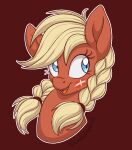  2021 blonde_hair blue_eyes braided_hair danish_flag equid equine female hair hasbro headshot_portrait horse littlehybridshila looking_aside mammal my_little_pony open_mouth pony portrait red_background simple_background smile solo valkyria_(littlehybridshila) 