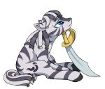  accessory alpha_channel ashley-arctic-fox blue_eyes bored dreadlocks equid equine feral grey_body hair_accessory hair_tie hasbro hooves male mammal mane melee_weapon my_little_pony ruzeth sitting solo stripes sword weapon zebra 