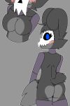  2:3 anthro bone breasts butt female fur hair hybrid looking_at_viewer mechanical_limbs nude robocattnsfw rose_(robocatt) simple_background skull smile solo 