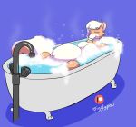  absurd_res anthro bath belly big_belly breasts bubble eyes_closed female hair hi_res igglypou mammal mephitid partially_submerged pregnant simple_background skunk solo white_hair 