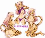  2021 alexandra_(velocitycat) anthro areola breasts cheetah clothed clothing eyebrows eyelashes felid feline female fur genitals hair hihikori mammal multicolored_body multicolored_fur nipple_piercing nipples nude panties piercing purple_eyes pussy simple_background smile spots spotted_body spotted_fur tongue tongue_out underwear 