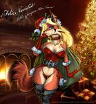  ! 2009 alternate_version_at_source amethyst_(gem) angie_(magolobo) anthro belt big_breasts blonde_hair breasts canid canine choker christmas christmas_lights clothed clothing detailed_background digital_media_(artwork) ear_piercing eyeshadow female food fox gem gloves green_eyes hair handwear holidays jewelry legwear looking_at_viewer magolobo makeup mammal necklace piercing pinup pose signature skimpy smile solo spanish_text stockings text translated underwear url 