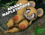  3d_(artwork) anthro ariana_maplethorpe big_breasts big_nipples black_nose breasts brown_eyes digital_media_(artwork) fan_character female forest forest_background fur genitals hand_on_head hand_on_hip huge_breasts kennythebobcat_(artist) looking_at_viewer looking_pleasured mammal nature nature_background nipples nude orange_nipples orange_pussy plant pussy rodent sciurid sega short_stack solo sonic_the_hedgehog_(series) source_filmmaker text thick_thighs tree tree_squirrel white_inner_ear wide_hips yellow_body yellow_fur 