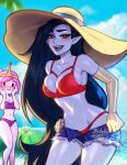  adventure_time athletic beach bite bite_mark biting_lip blush blushy_pixy bottomwear bra breasts candy cartoon_network cleavage clothed clothing dark_hair dessert duo fangs female food food_creature gloves hair handwear hotpants human humanoid humanoid_pointy_ears living_candy long_hair mammal marceline_abadeer midriff navel not_furry open_mouth panties pink_body pink_skin princess_bubblegum purple_body purple_skin red_bra red_clothing red_eyes red_panties red_underwear seaside seductive shorts tongue underwear undressing vampire wide_hips 