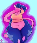 amphibian anthro arfventurer belly big_breasts bottomless breasts candy clothed clothing dessert female food greninja half-closed_eyes hand_behind_head hi_res lollipop long_tongue looking_at_viewer multicolored_body narrowed_eyes navel nintendo one_eye_closed pok&eacute;mon pok&eacute;mon_(species) raijin_(capdocks) shirt slightly_chubby solo star thick_thighs tongue tongue_out topwear two_tone_body video_games wide_hips wink 