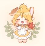  &lt;3 anthro beverage biped blonde_hair blush canid clothed clothing cute_fangs dress eyebrow_through_hair eyebrows eyes_closed female hair kuo0 mammal open_mouth smile solo tea teapot translucent translucent_hair yellow_clothing yellow_dress 