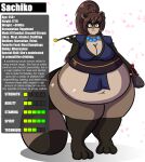  &lt;3 age anthro asian_mythology belly big_belly big_breasts breasts canid canine character_description description english_text female heart_reaction heart_stream hyper hyper_belly imperial_unit information information_box information_section mammal measurements morbidly_obese mythology number obese obese_anthro obese_female overweight overweight_anthro overweight_female raccoon_dog runningwildwolf sachiko_(runningwildwolf) solo stats tanuki text unit 